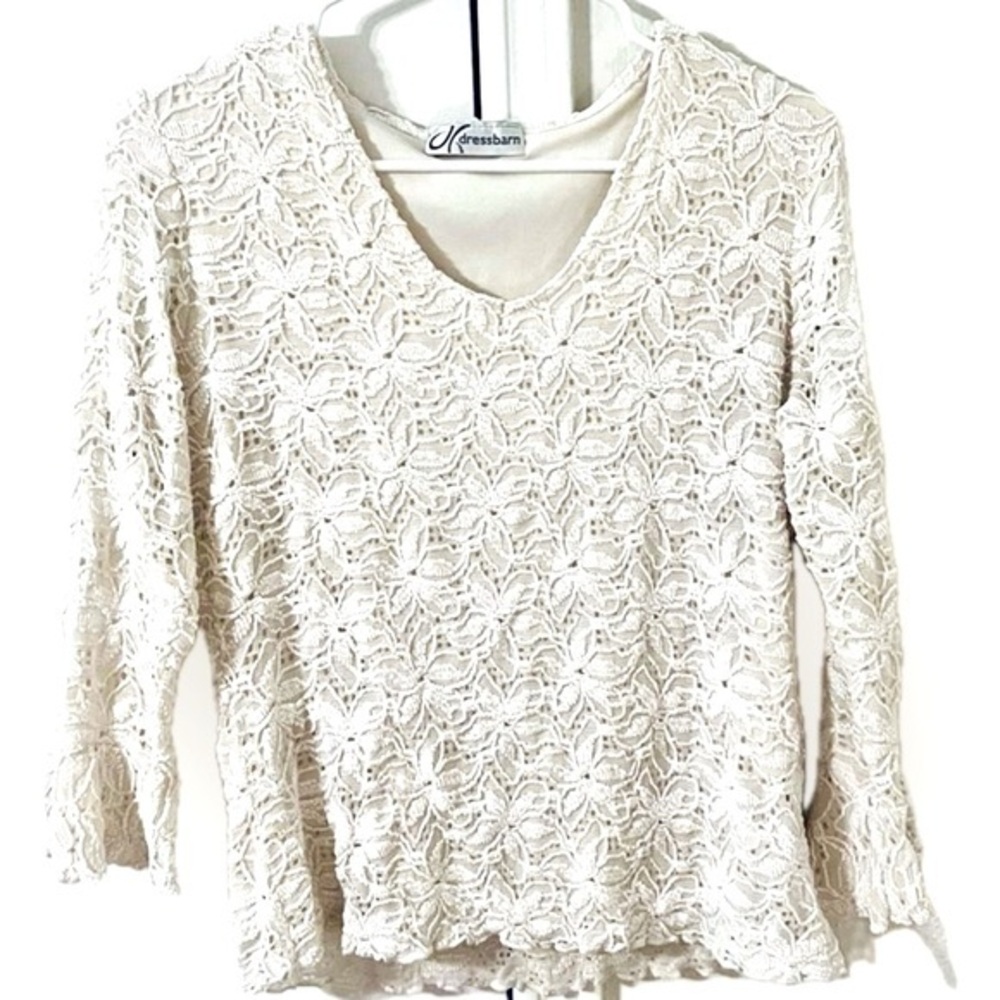 Floral Lace Stretchy Blouse 3/4 Long sleeve Casual Formal Date Dinner out Size L